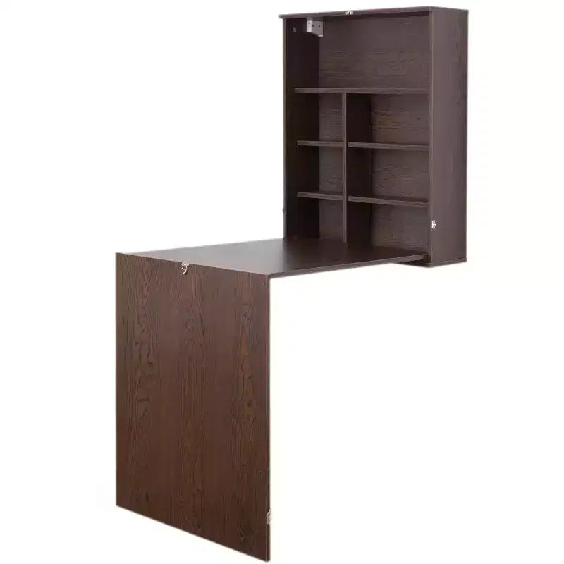 Bureau mural rabattable pour ordinateur portable avec étagères