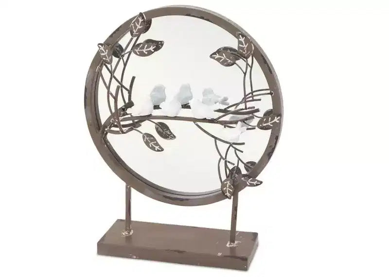 Miroir de table rond en métal Melrose avec moineaux perchés - 16