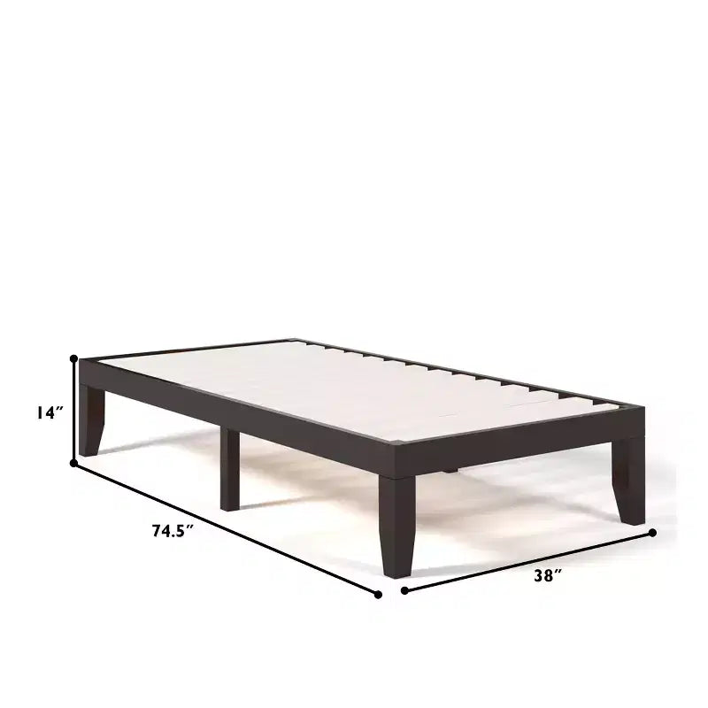 Costway Cadre de lit double 14" en bois avec sommier à lattes en bois couleur expresso/naturel