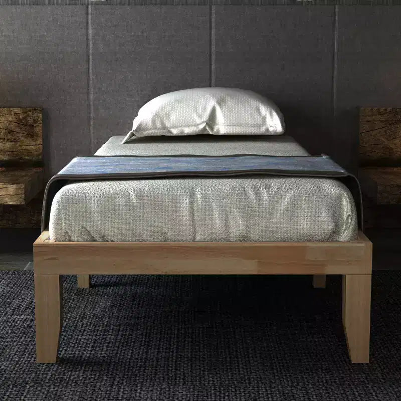 Costway Cadre de lit double 14" en bois avec sommier à lattes en bois couleur expresso/naturel