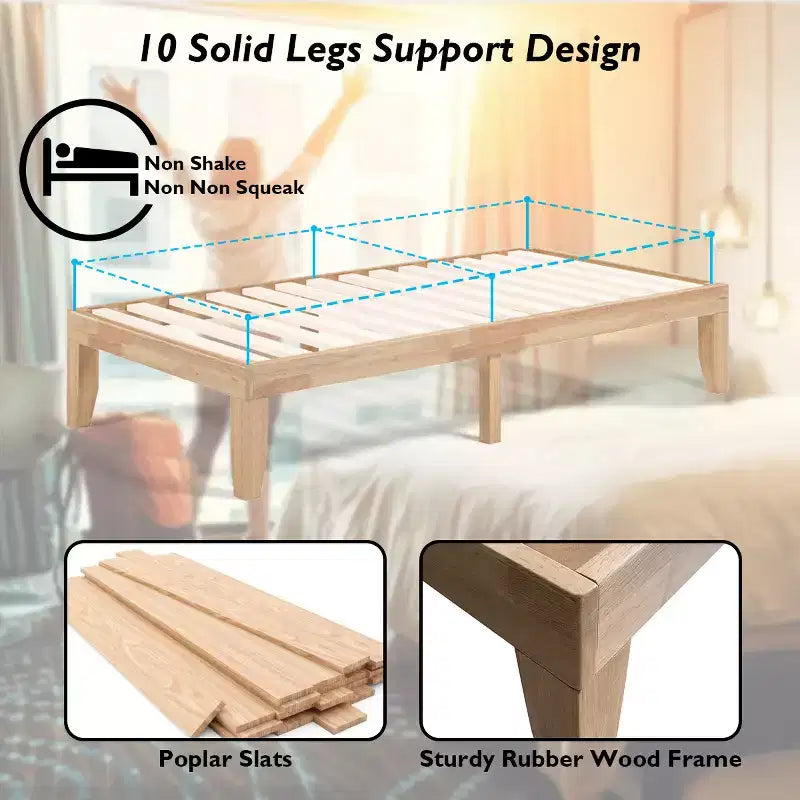 Costway Cadre de lit double 14" en bois avec sommier à lattes en bois couleur expresso/naturel