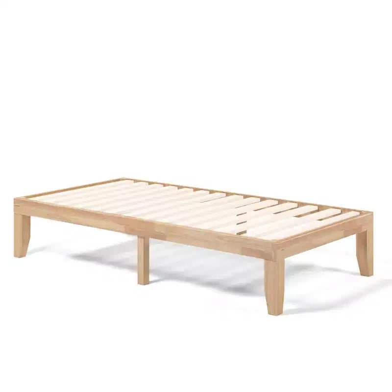 Costway Cadre de lit double 14" en bois avec sommier à lattes en bois couleur expresso/naturel