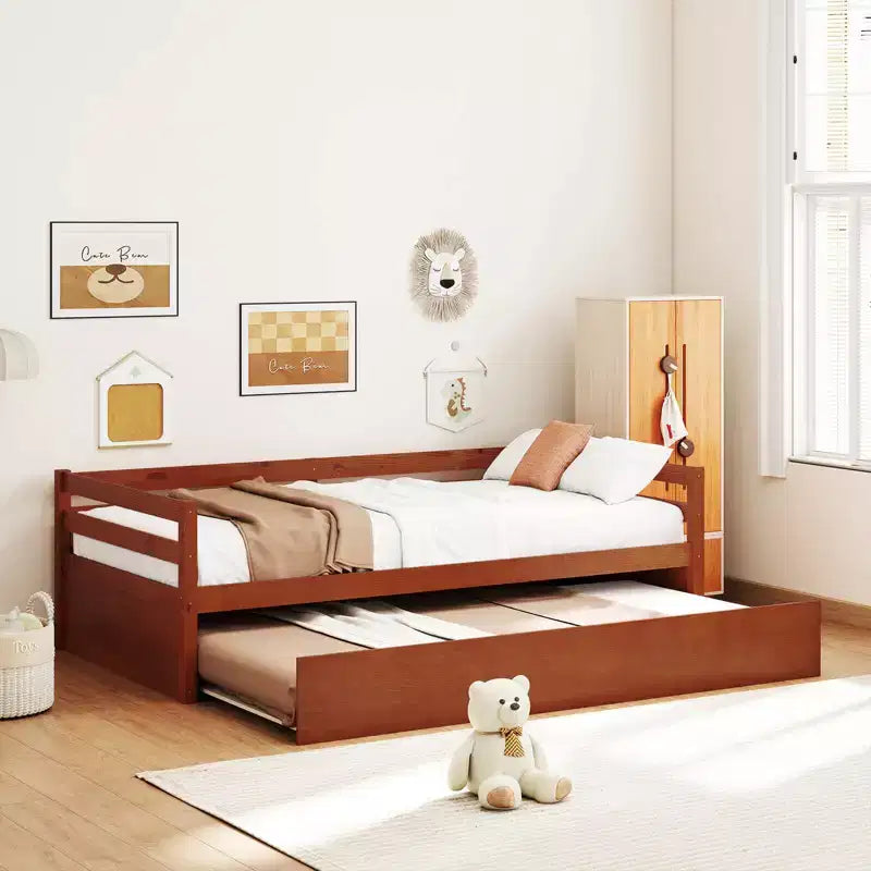 Lit de repos gigogne simple Costway à lattes en bois, plateforme pour matelas, gris/espresso/blanc