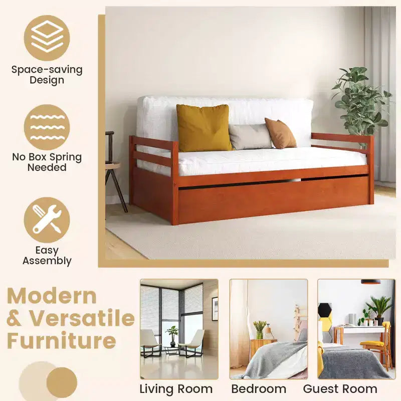 Lit de repos gigogne simple Costway à lattes en bois, plateforme pour matelas, gris/espresso/blanc