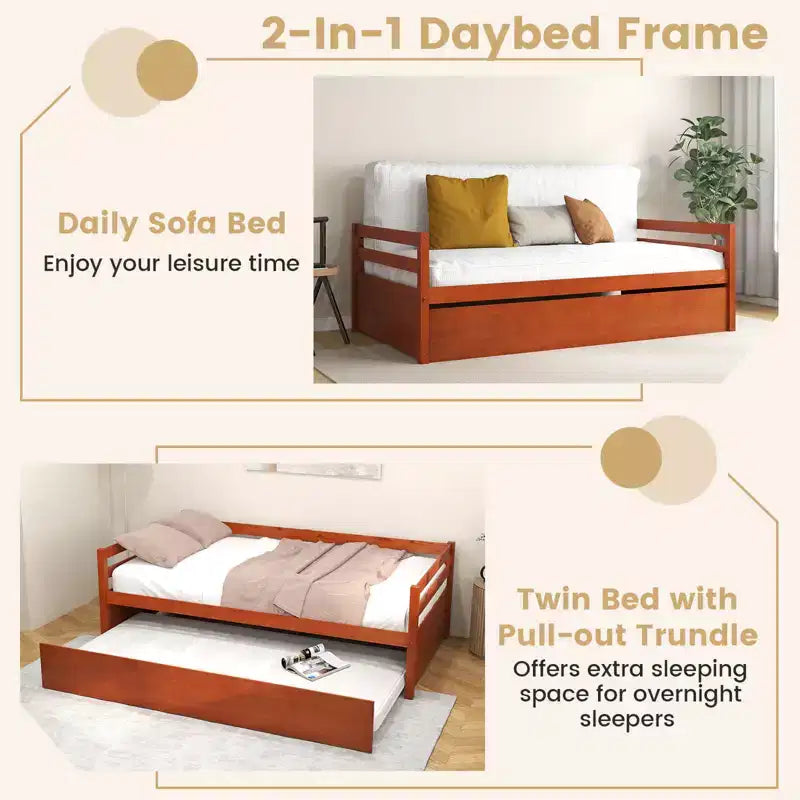 Lit de repos gigogne simple Costway à lattes en bois, plateforme pour matelas, gris/espresso/blanc