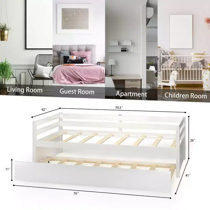 Lit de repos gigogne simple Costway à lattes en bois, plateforme pour matelas, gris/espresso/blanc