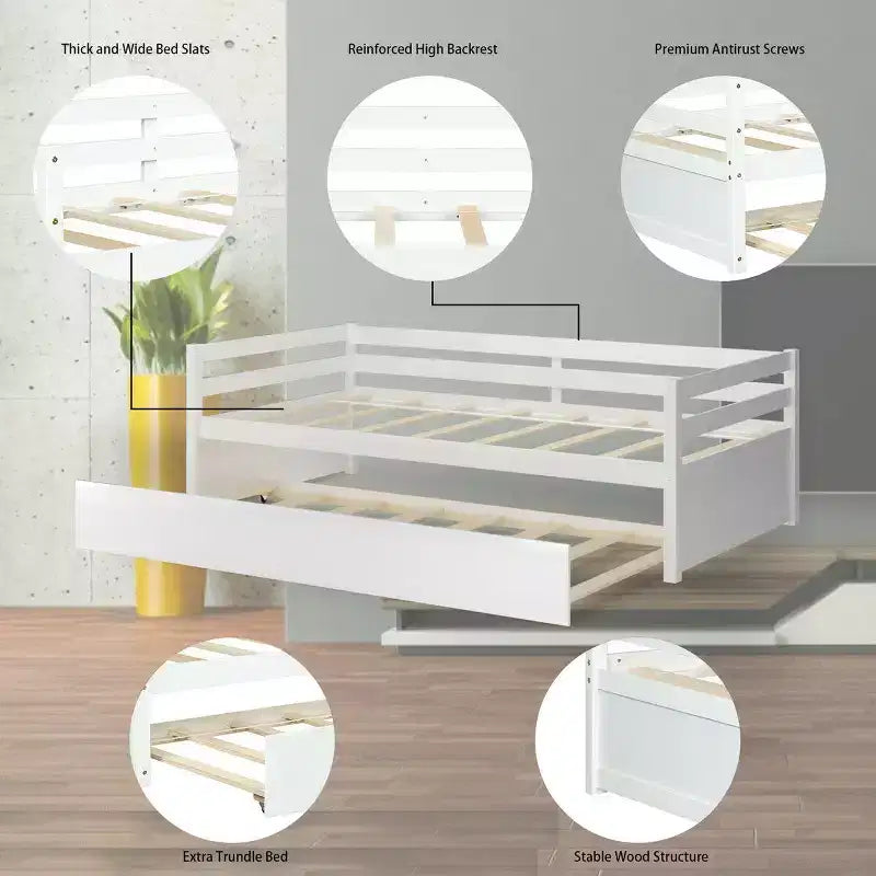 Lit de repos gigogne simple Costway à lattes en bois, plateforme pour matelas, gris/espresso/blanc