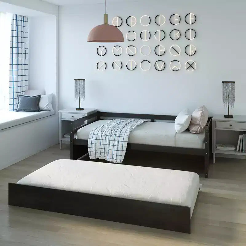 Lit de repos gigogne simple Costway à lattes en bois, plateforme pour matelas, gris/espresso/blanc