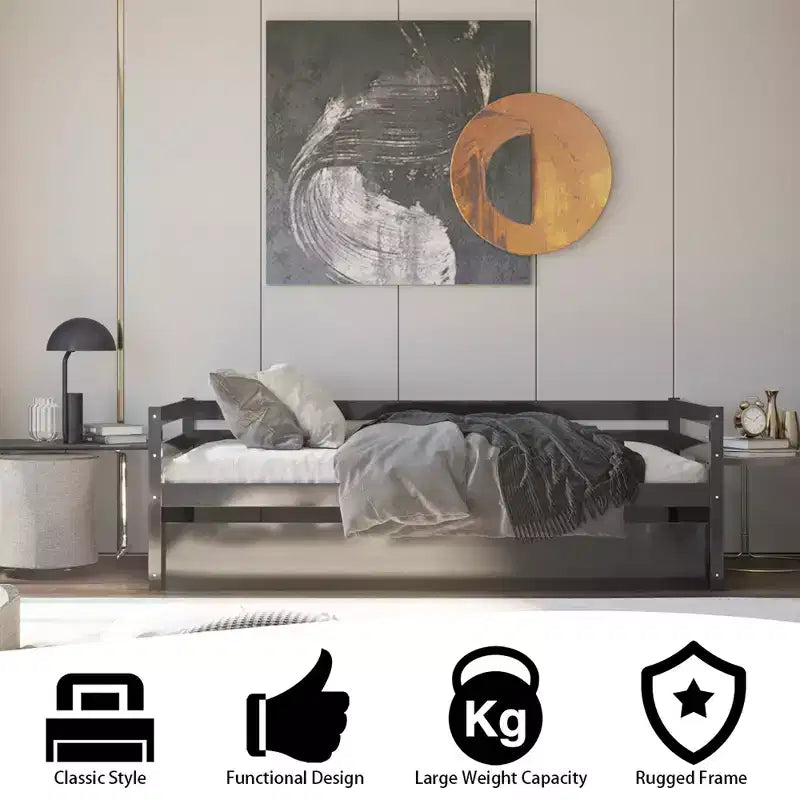 Lit de repos gigogne simple Costway à lattes en bois, plateforme pour matelas, gris/espresso/blanc