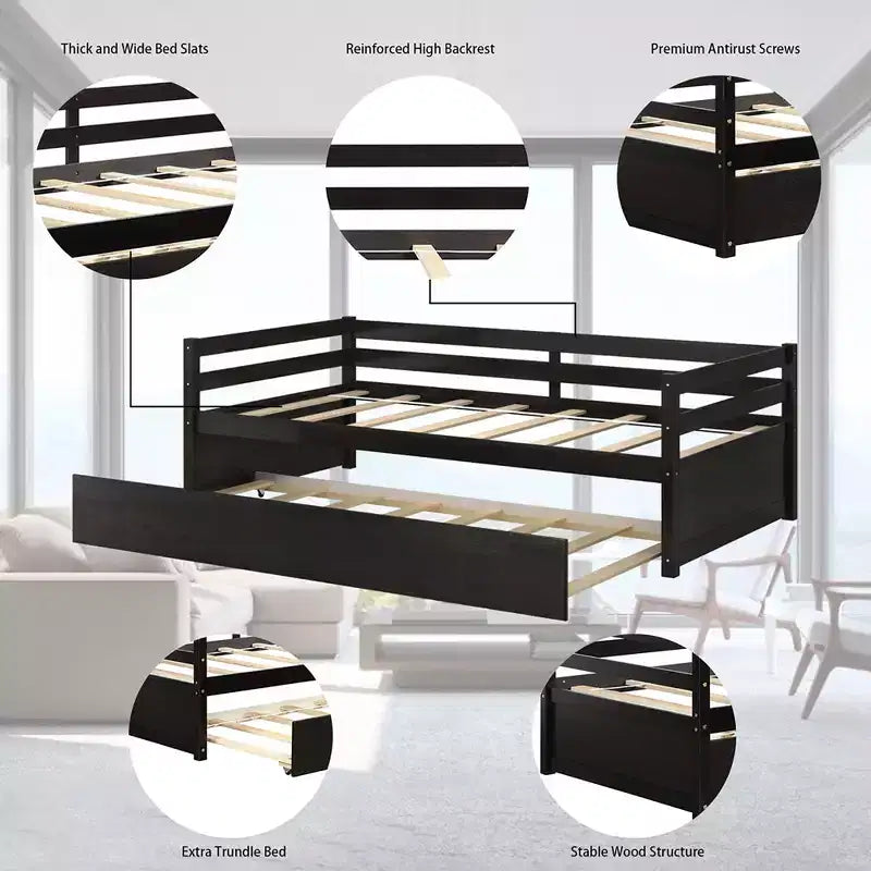 Lit de repos gigogne simple Costway à lattes en bois, plateforme pour matelas, gris/espresso/blanc