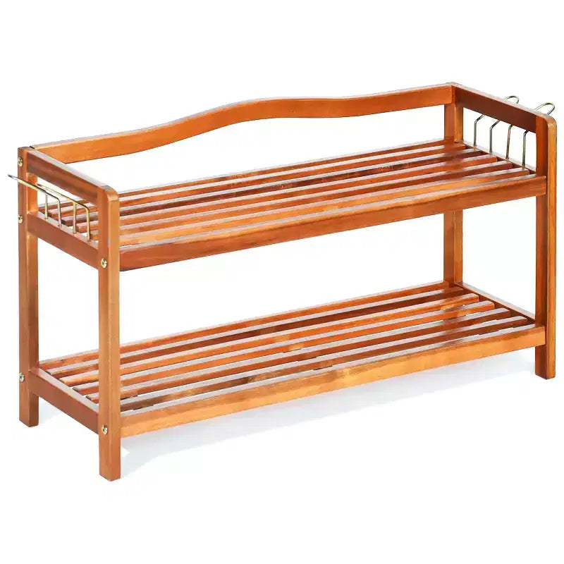 Meuble à Chaussures à 2 Niveaux en Bois Costway Organisateur de Rangement pour Chaussures Robuste et Autonome