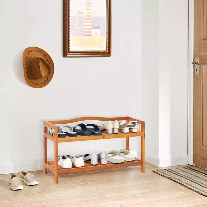 Meuble à Chaussures à 2 Niveaux en Bois Costway Organisateur de Rangement pour Chaussures Robuste et Autonome
