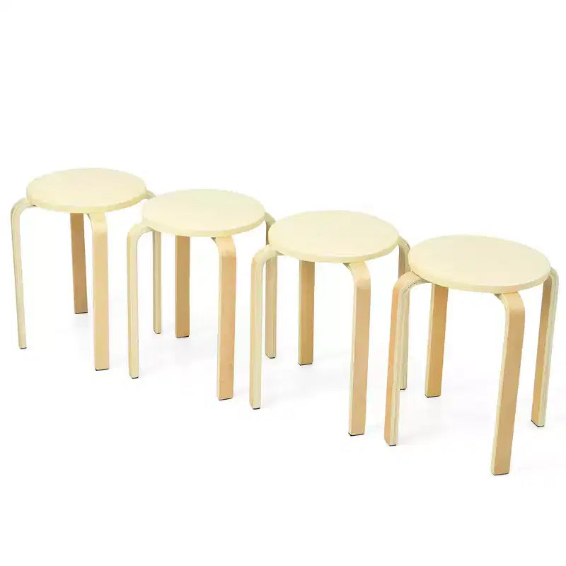 Costway Lot de 4 Tabourets Ronds en Bois Courbé, Chaises de Salle à Manger Empilables avec Siège Rembourré Beige/Noir
