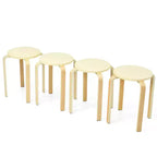 Costway Lot de 4 Tabourets Ronds en Bois Courbé, Chaises de Salle à Manger Empilables avec Siège Rembourré Beige/Noir