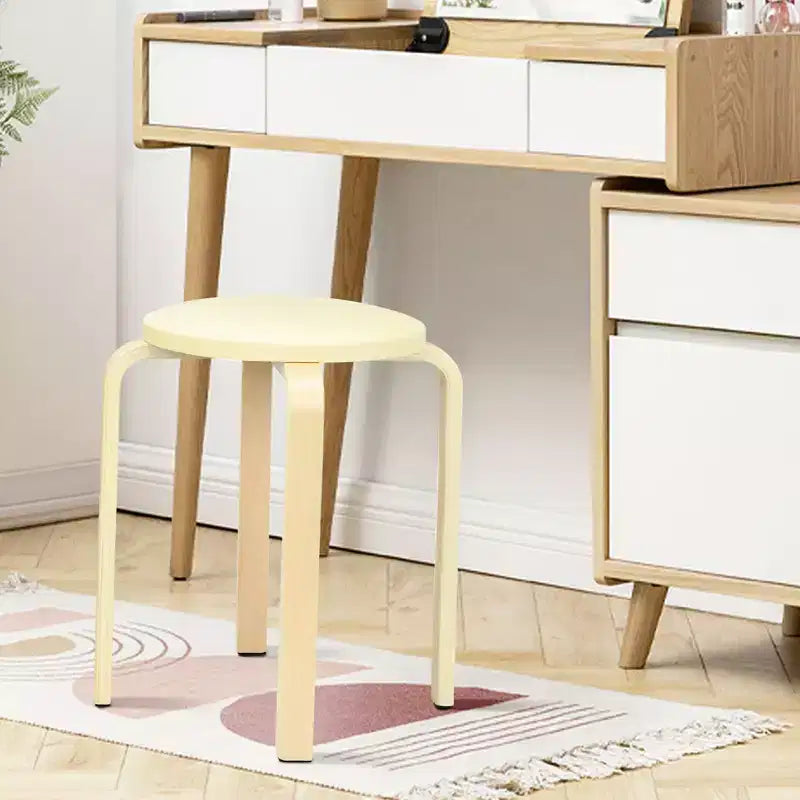 Costway Lot de 4 Tabourets Ronds en Bois Courbé, Chaises de Salle à Manger Empilables avec Siège Rembourré Beige/Noir