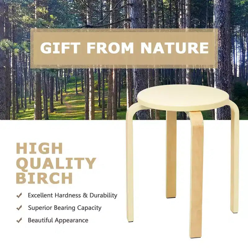 Costway Lot de 4 Tabourets Ronds en Bois Courbé, Chaises de Salle à Manger Empilables avec Siège Rembourré Beige/Noir