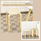 Costway Lot de 4 Tabourets Ronds en Bois Courbé, Chaises de Salle à Manger Empilables avec Siège Rembourré Beige/Noir