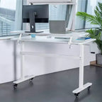Tranzendesk Bureau Debout avec Étagère à Fixation par Pince - Poste de Travail 55 Assis-Debout avec Support Moniteur 55 - Blanc - Stand Steady