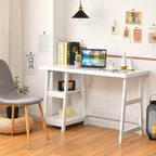 Costway Bureau Informatique à Tréteaux Poste de Travail Domicile/Bureau avec Étagères Amovibles Bleu Vintage/Blanc