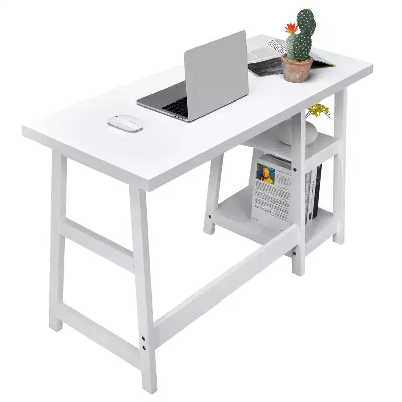 Costway Bureau Informatique à Tréteaux Poste de Travail Domicile/Bureau avec Étagères Amovibles Bleu Vintage/Blanc