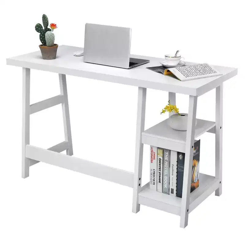 Costway Bureau Informatique à Tréteaux Poste de Travail Domicile/Bureau avec Étagères Amovibles Bleu Vintage/Blanc
