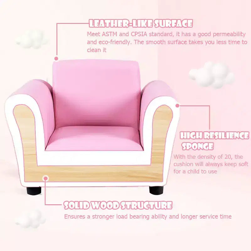 Costway Canapé pour enfants avec accoudoirs, pouf, cadeau d'anniversaire pour tout-petits, rose