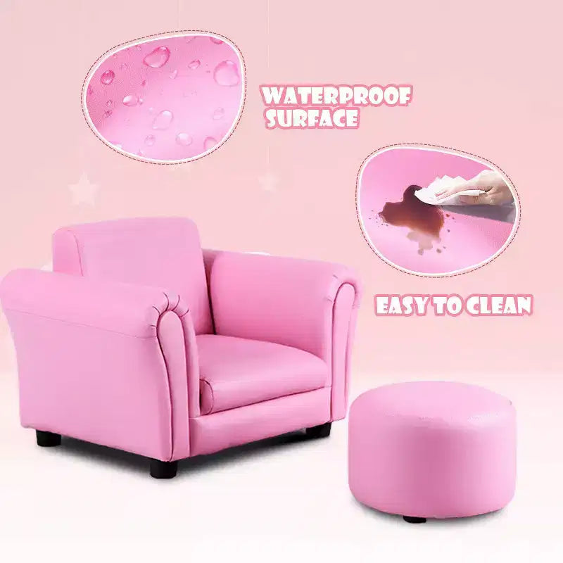 Costway Canapé pour enfants avec accoudoirs, pouf, cadeau d'anniversaire pour tout-petits, rose