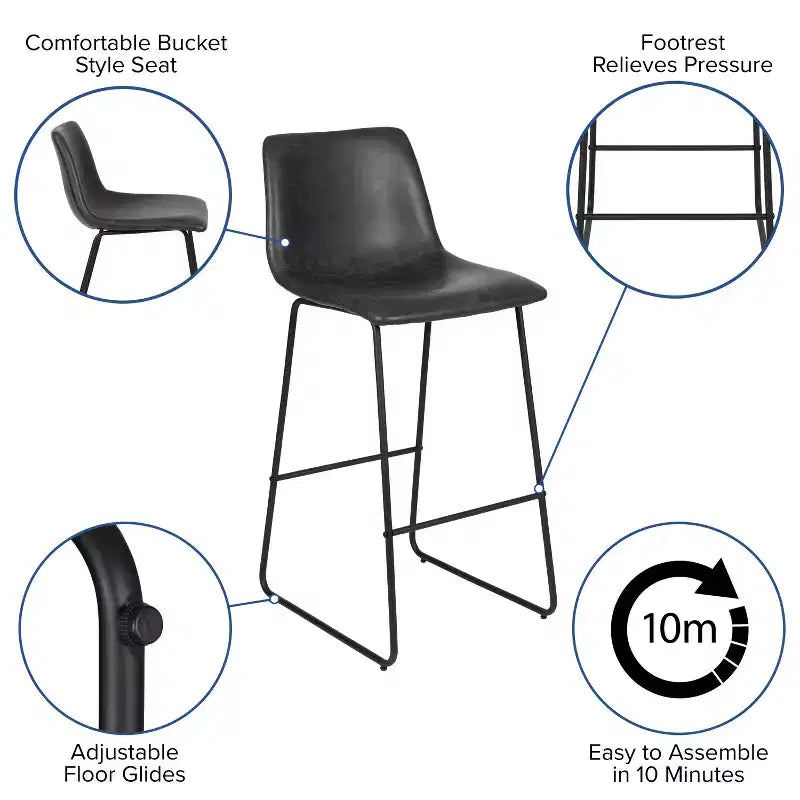 Tabourets de bar Merrick Lane de 76 cm de hauteur avec siège baquet en similicuir, lot de 2