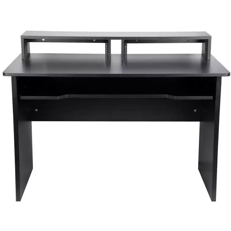 Station de travail de studio Monoprice avec deux baies de rack 3U et un plateau pour clavier de 66 touches, pour studio à domicile moderne - Série Stage Right