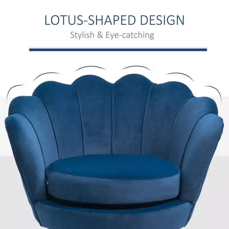 Fauteuil d'appoint élégant en velours HOMCOM/Fauteuil club de loisirs avec pieds en métal doré pour salon, bleu