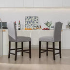 Costway Lot de 2 tabourets de bar en tissu avec clous décoratifs Hauteur comptoir Chaises de salle à manger Gris/Beige