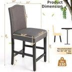Costway Lot de 2 tabourets de bar en tissu avec clous décoratifs Hauteur comptoir Chaises de salle à manger Gris/Beige
