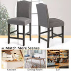 Costway Lot de 2 tabourets de bar en tissu avec clous décoratifs Hauteur comptoir Chaises de salle à manger Gris/Beige