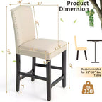Costway Lot de 2 tabourets de bar en tissu avec clous décoratifs Hauteur comptoir Chaises de salle à manger Gris/Beige