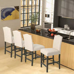 Costway Lot de 2 tabourets de bar en tissu avec clous décoratifs Hauteur comptoir Chaises de salle à manger Gris/Beige