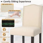 Costway Lot de 2 tabourets de bar en tissu avec clous décoratifs Hauteur comptoir Chaises de salle à manger Gris/Beige