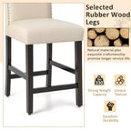 Costway Lot de 2 tabourets de bar en tissu avec clous décoratifs Hauteur comptoir Chaises de salle à manger Gris/Beige