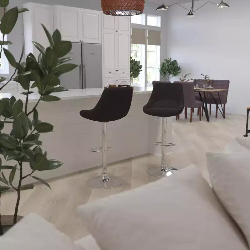 Tabouret de bar contemporain Merrick Lane, hauteur réglable, avec coussin de soutien et piètement en métal avec repose-pieds