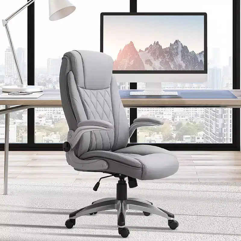 Chaise de bureau ergonomique Vinsetto à dossier haut et pivotante à 360° avec accoudoirs relevables, fauteuil de bureau en similicuir, gris