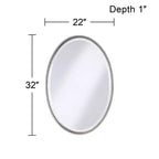 Miroir mural décoratif ovale Uttermost pour coiffeuse, verre biseauté, cadre en métal nickel brossé, 56 cm de large pour salle de bain, chambre à coucher, salon