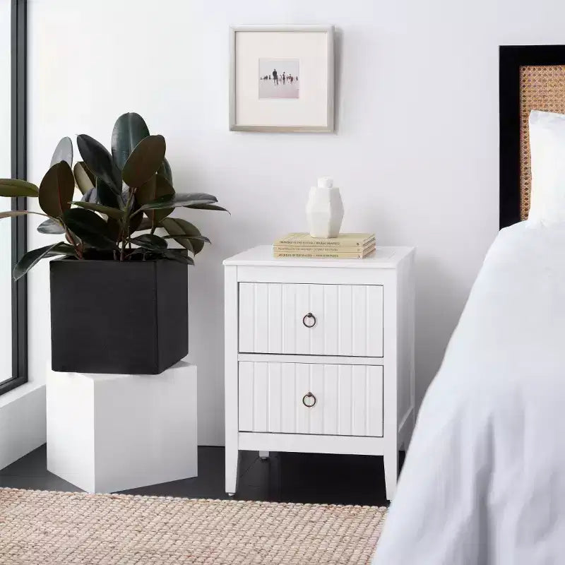 Table de chevet 2 tiroirs Tegan - NST5004 - Blanc - Safavieh