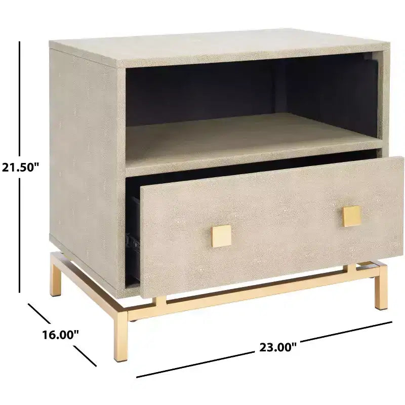 Meilana 1 Table de chevet à 1 tiroir - NST6403 - Taupe clair/Laiton - Safavieh