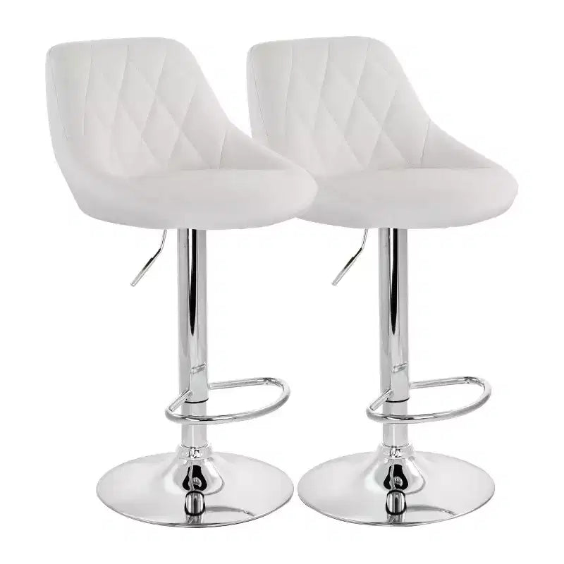 Elama 2 Piece Diamond Stitched Faux Leather Bar Stool in Black with Chrome Base and Adjustable Height