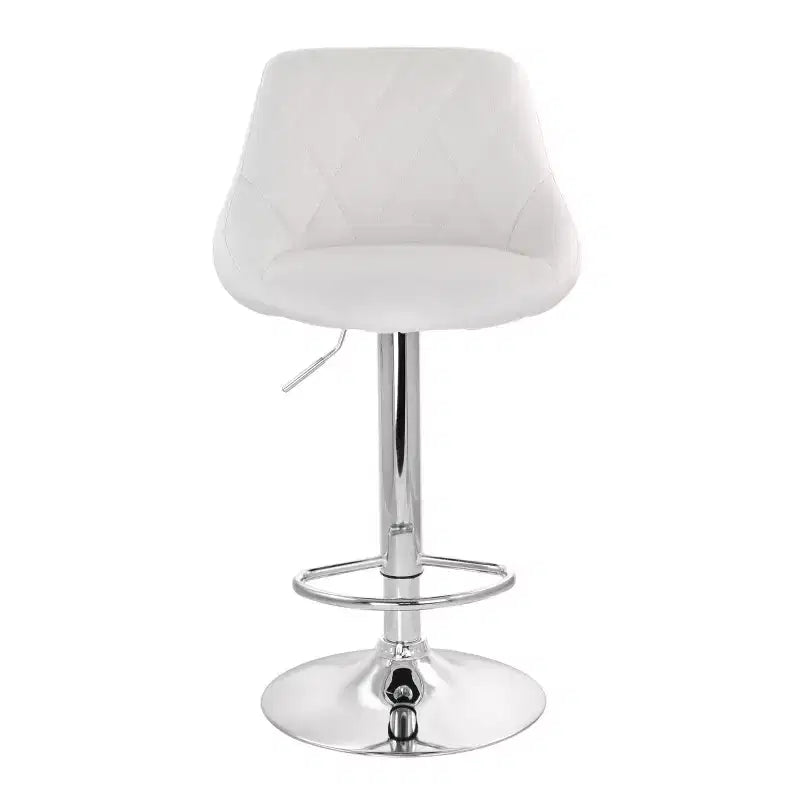 Tabouret de bar Elama 2 pièces en similicuir avec surpiqûres losanges, noir, avec base chromée et hauteur réglable