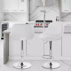 Tabouret de bar Elama 2 pièces en similicuir avec surpiqûres losanges, noir, avec base chromée et hauteur réglable