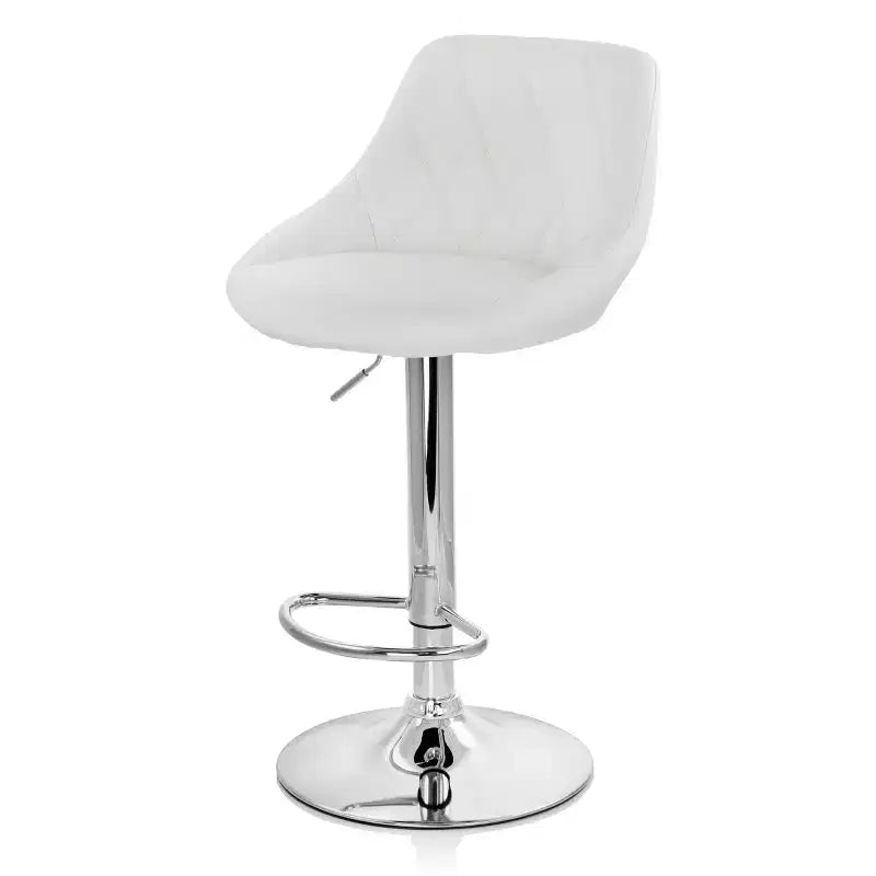 Tabouret de bar Elama 2 pièces en similicuir avec surpiqûres losanges, noir, avec base chromée et hauteur réglable