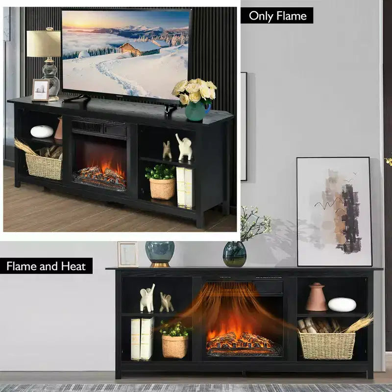 Meuble TV cheminée Costway à 2 niveaux de 147 cm avec foyer électrique de 46 cm jusqu'à 65 po