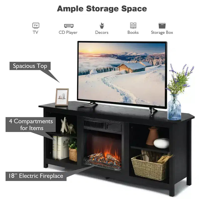 Meuble TV cheminée Costway à 2 niveaux de 147 cm avec foyer électrique de 46 cm jusqu'à 65 po