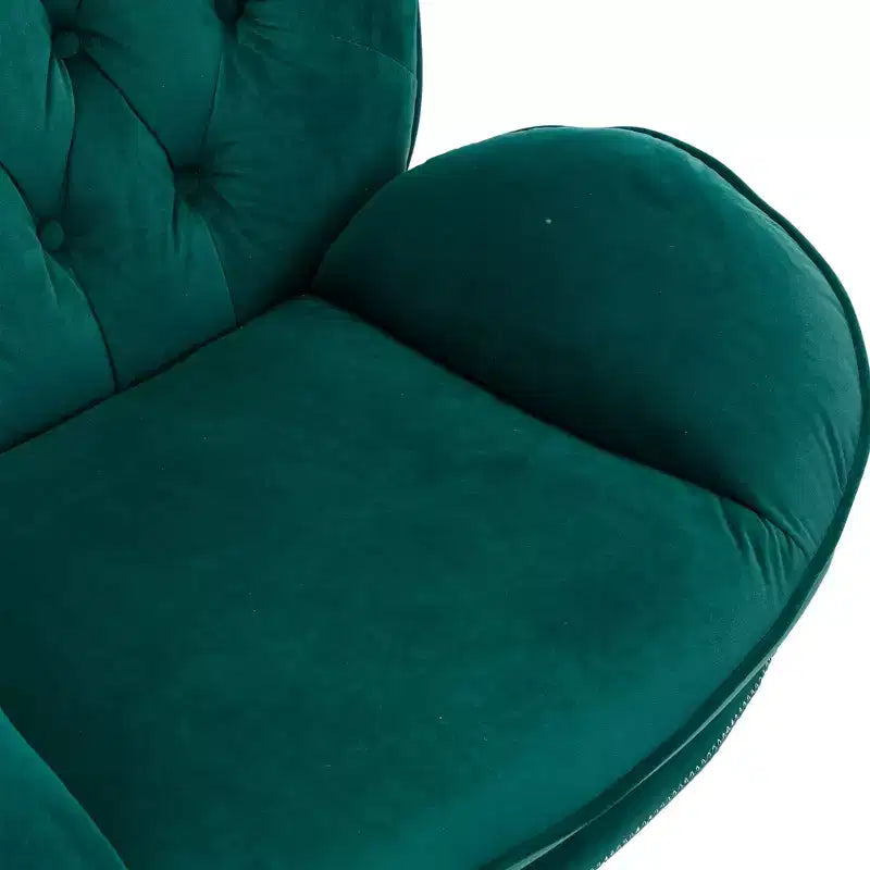 Fauteuil d'appoint en velours Okak avec pouf, fauteuil de salon moderne de style scandinave sans accoudoirs, fauteuil d'appoint doux et confortable pour regarder la télévision, jouer à des jeux
