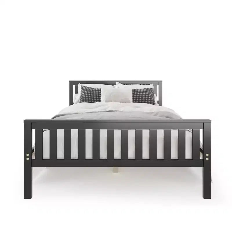 Lit plateforme entièrement en bois Costway avec tête et pied de lit et sommier